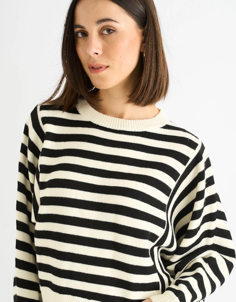 White Recycle Contrast Stripe Loose Fit Knit Jumper