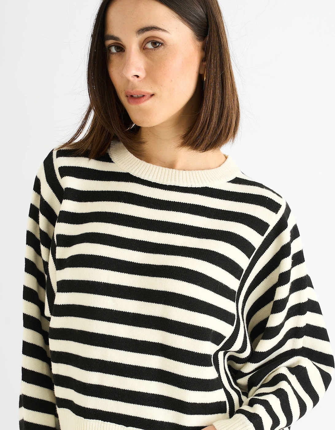 White Recycle Contrast Stripe Loose Fit Knit Jumper