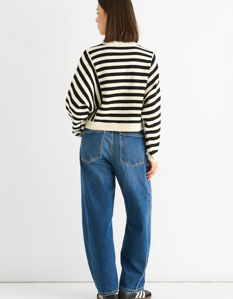 White Recycle Contrast Stripe Loose Fit Knit Jumper