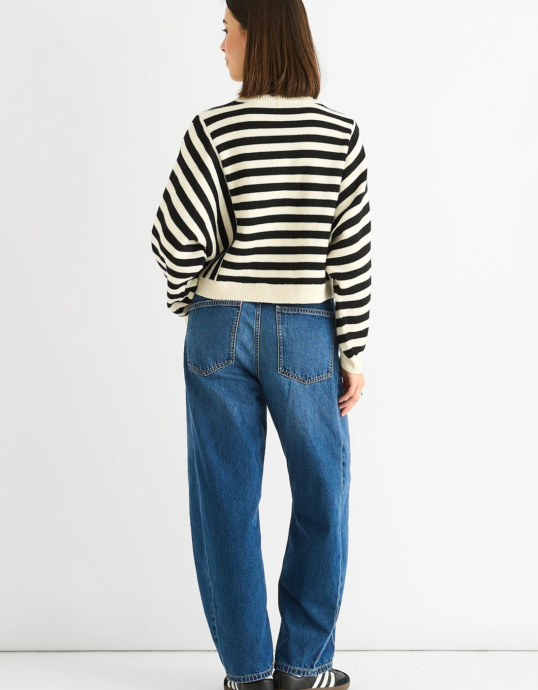 White Recycle Contrast Stripe Loose Fit Knit Jumper