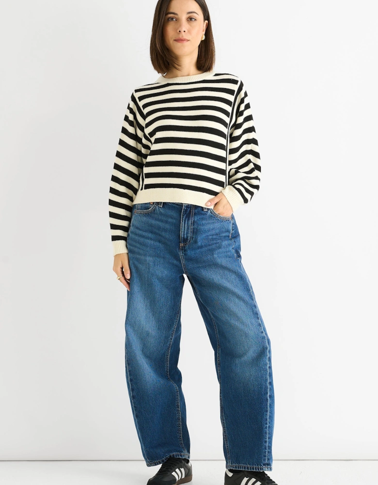 White Recycle Contrast Stripe Loose Fit Knit Jumper