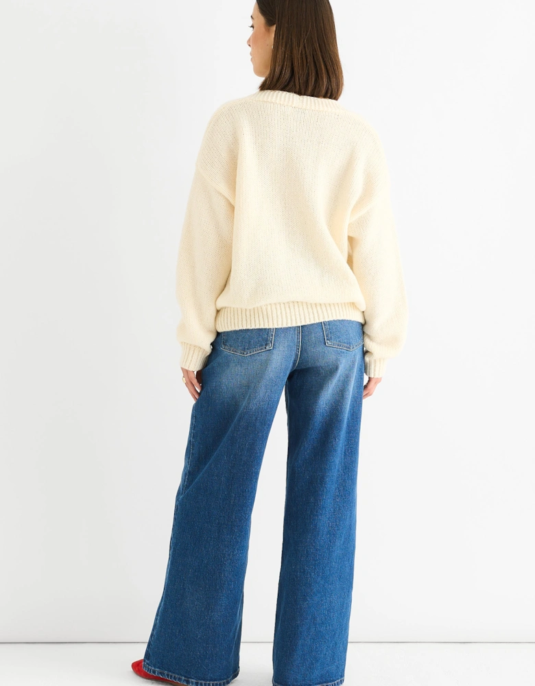 Cream Contrast Strawberry Knitted Short Cardigan