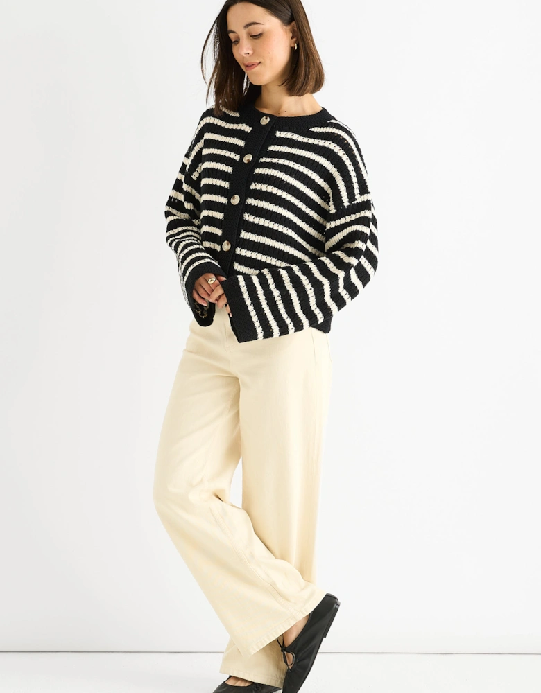 Black Stripe Cable Knit Crop Cardigan