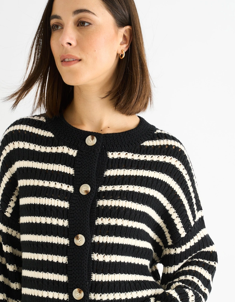 Black Stripe Cable Knit Crop Cardigan