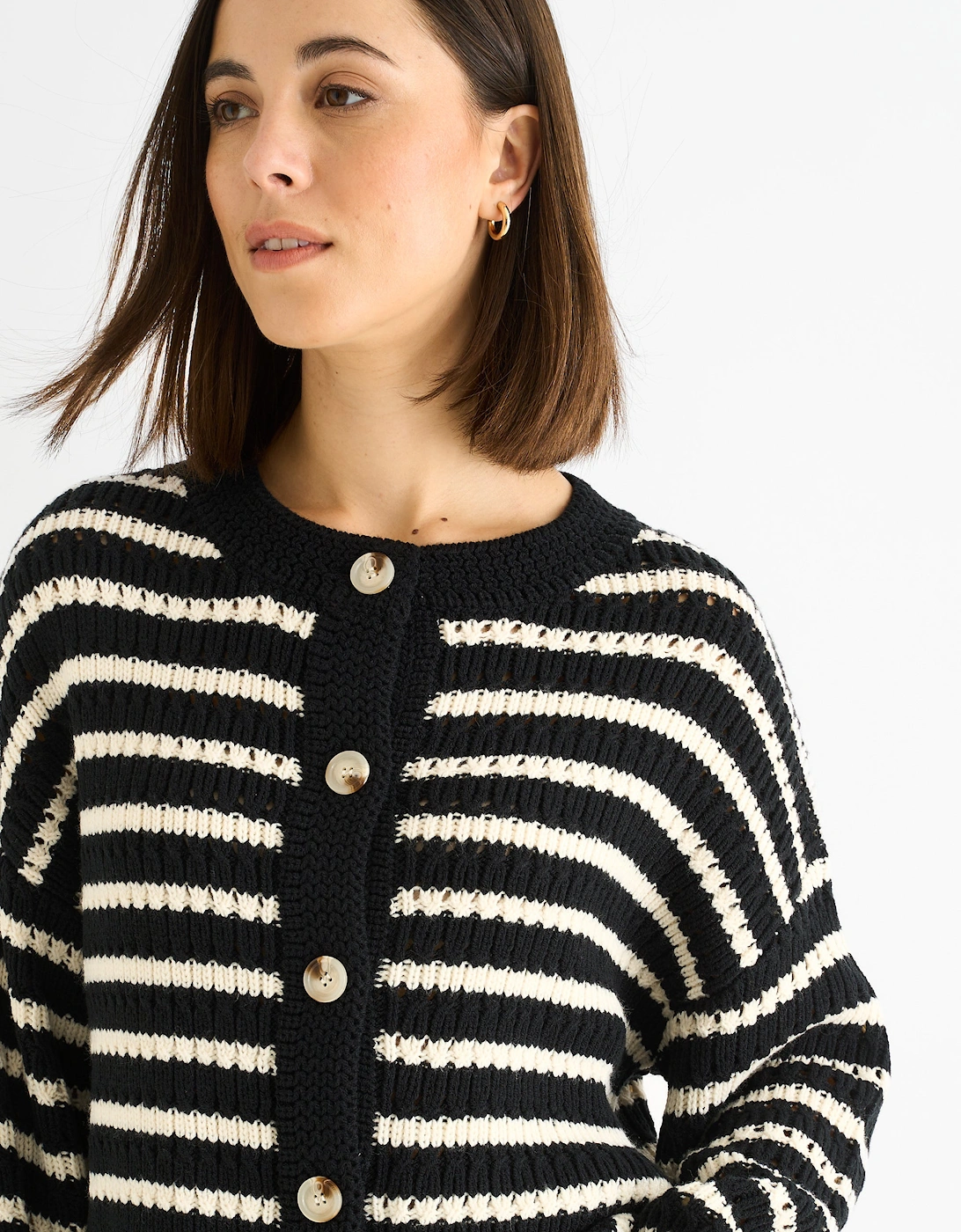 Black Stripe Cable Knit Crop Cardigan