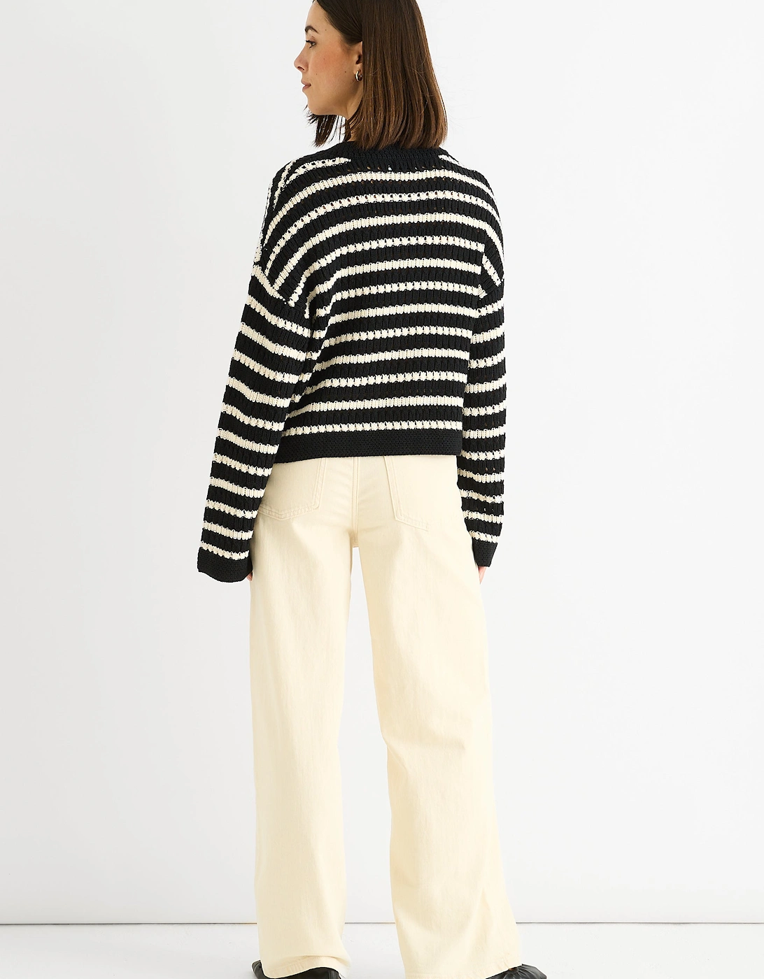 Black Stripe Cable Knit Crop Cardigan