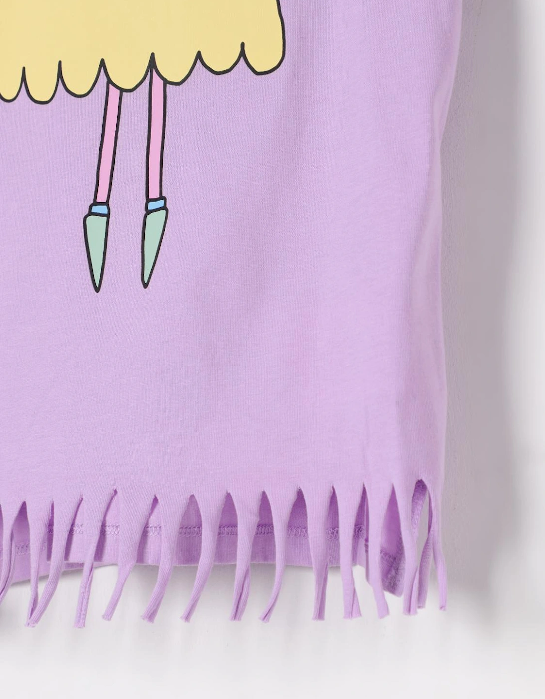 Graphic Short Sleeve Cotton Dress with Fringe Detail