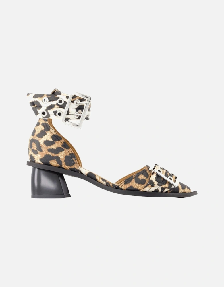 Leopard Print Buckle Sandals Block Heel