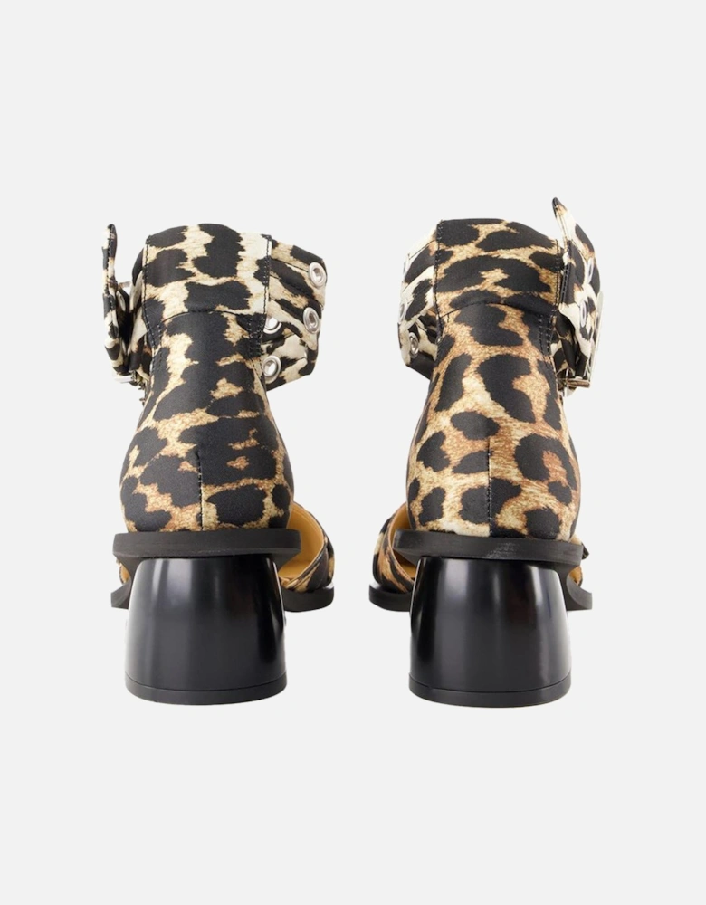 Leopard Print Buckle Sandals Block Heel