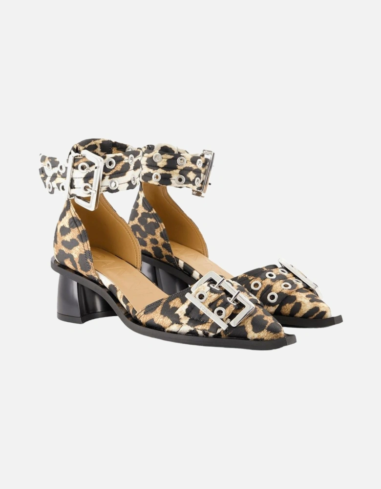 Leopard Print Buckle Sandals Block Heel