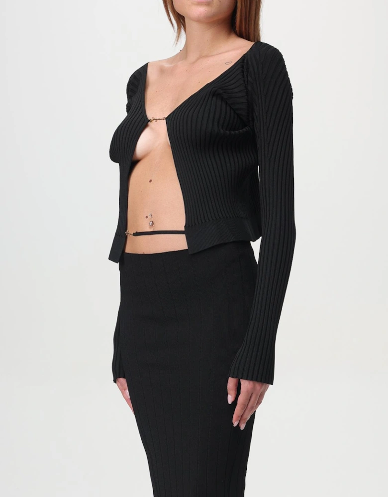 Ribbed Knit VNeck Metal Clasp Top