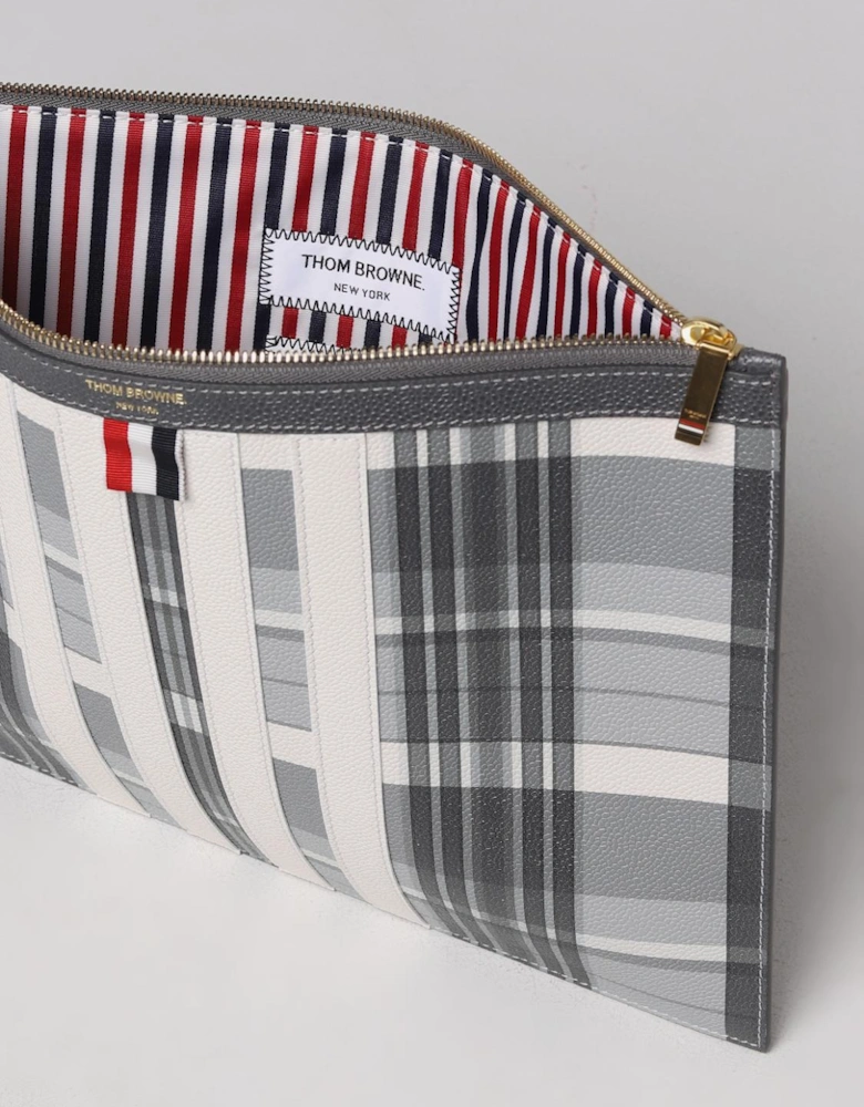 Plaid Leather Zip Clutch