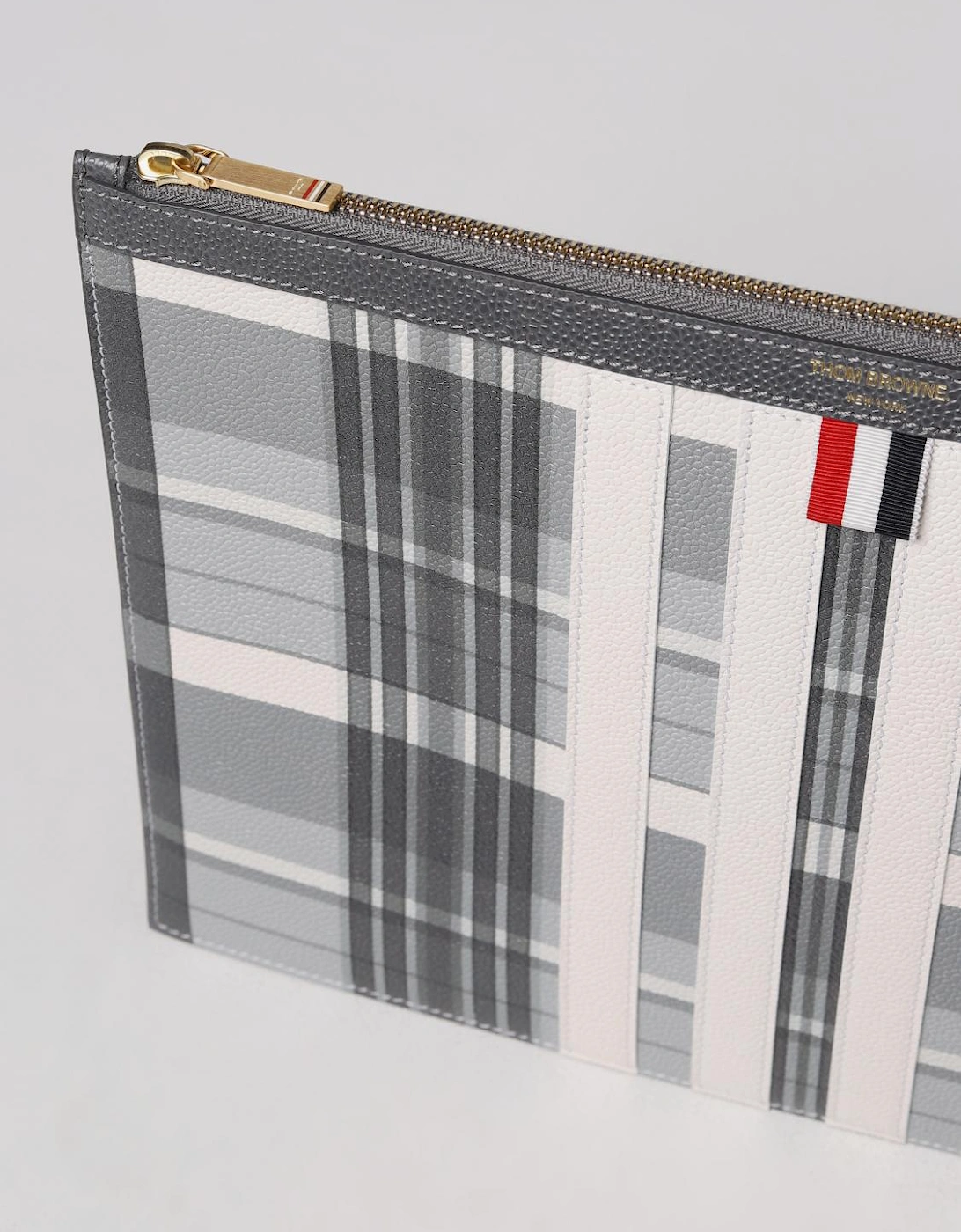 Plaid Leather Zip Clutch