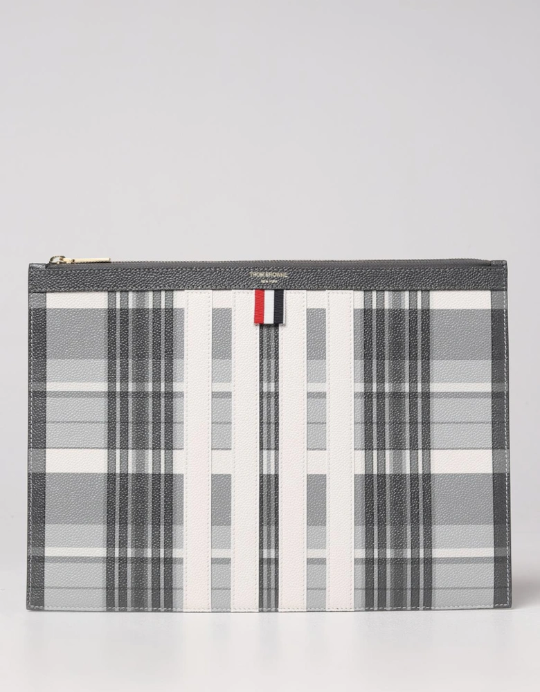 Plaid Leather Zip Clutch