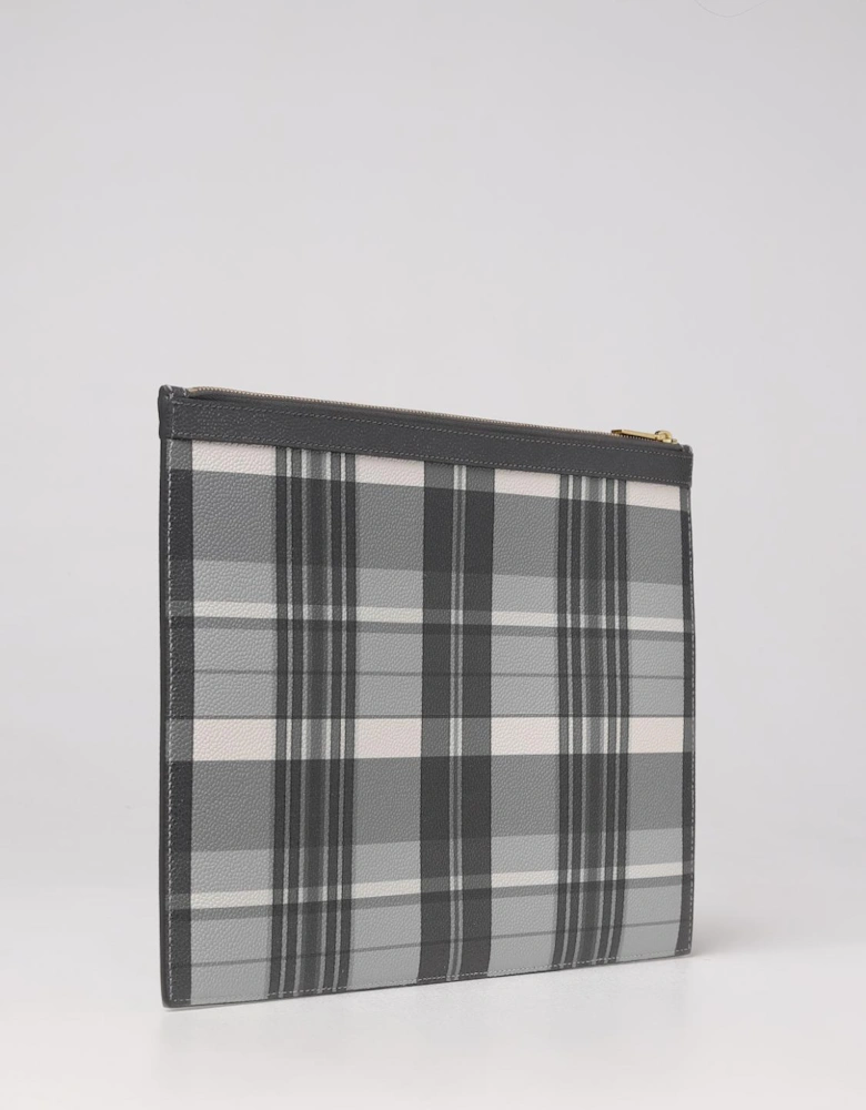 Plaid Leather Zip Clutch