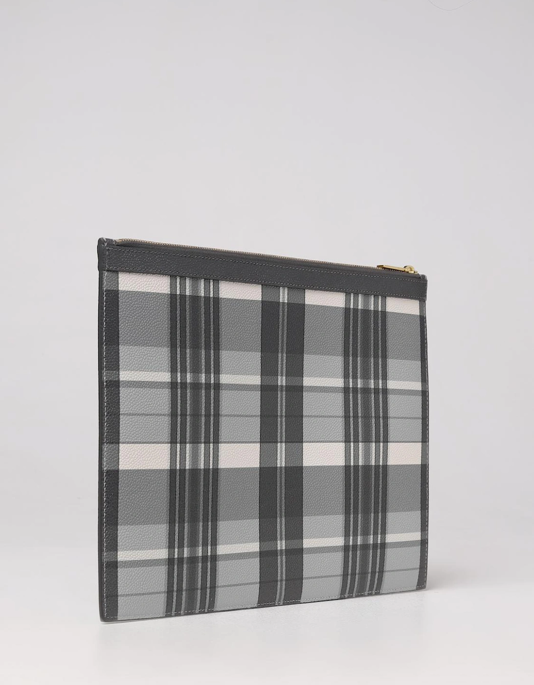 Plaid Leather Zip Clutch