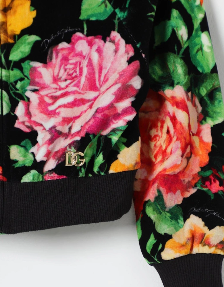 Floral Velvet Hooded Jacket