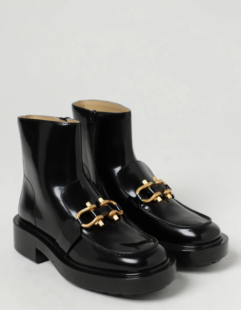 ChainDetailed Leather Ankle Boots