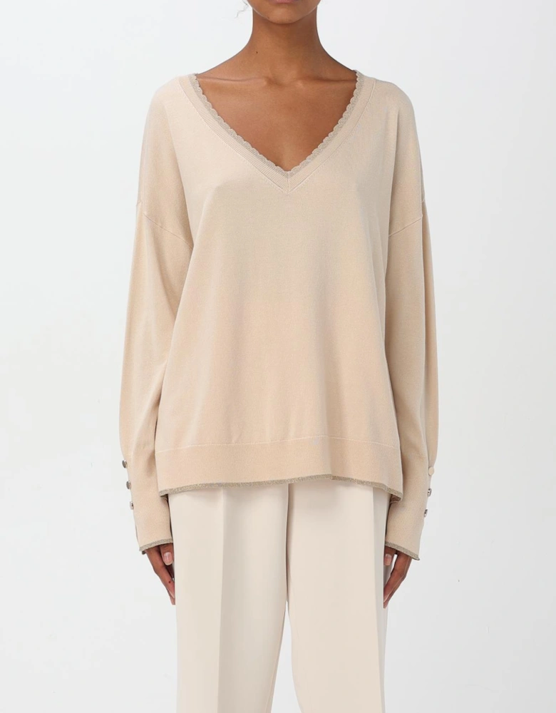 Lace Trim VNeck Merino Wool Sweater