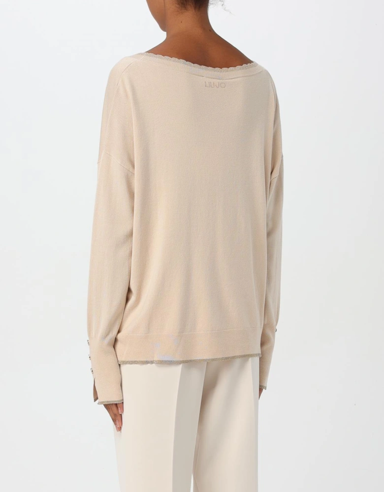 Lace Trim VNeck Merino Wool Sweater