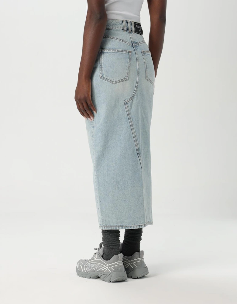 Midi Denim Skirt Front Slit