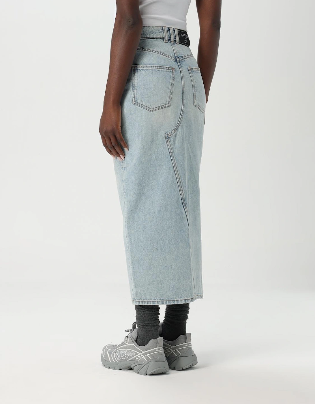 Midi Denim Skirt Front Slit