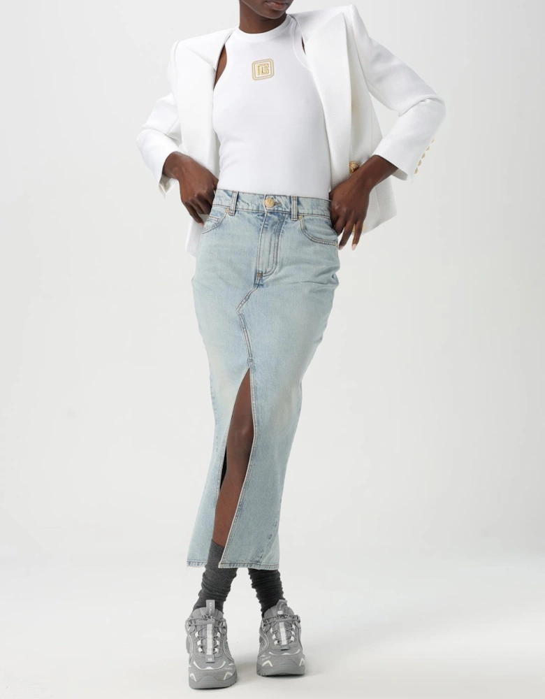 Midi Denim Skirt Front Slit