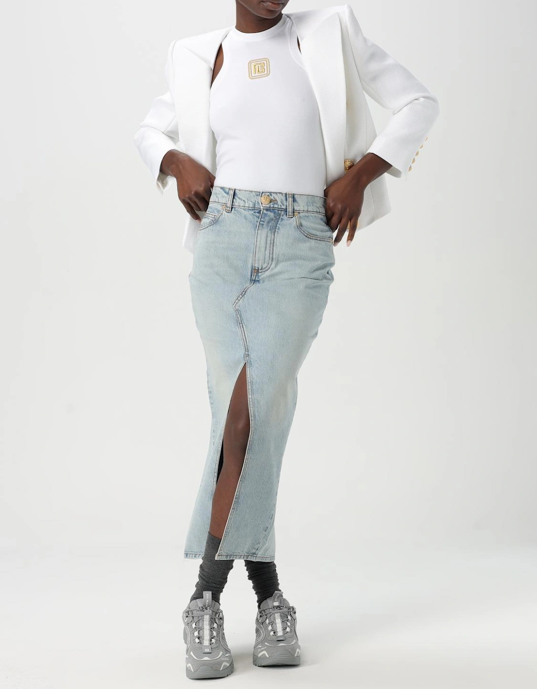 Midi Denim Skirt Front Slit