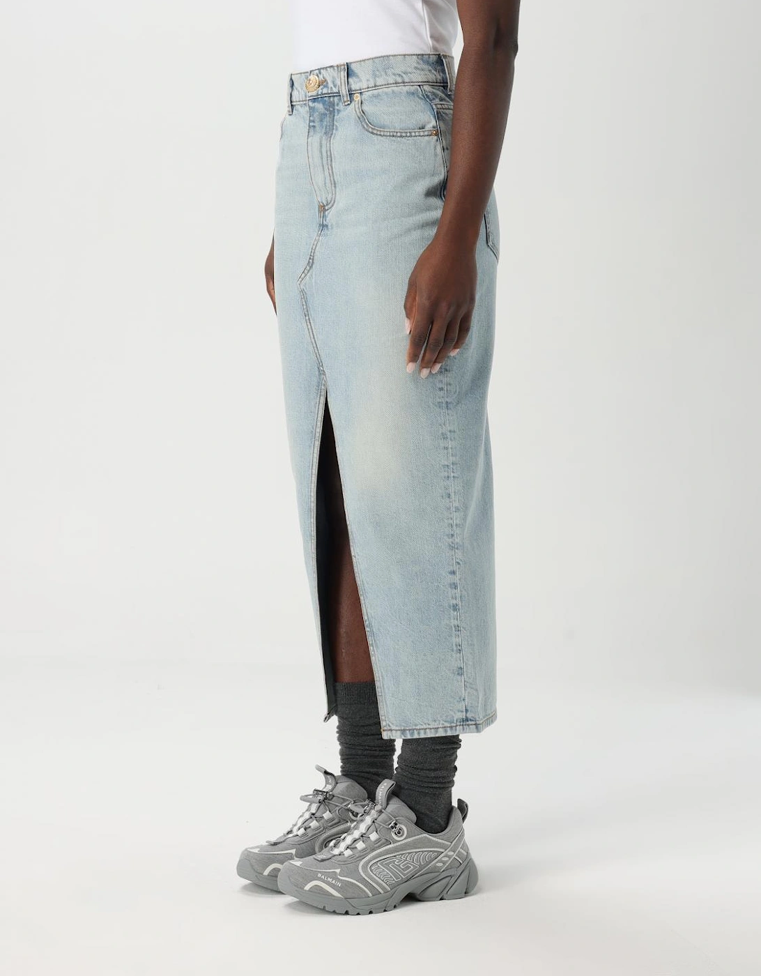 Midi Denim Skirt Front Slit