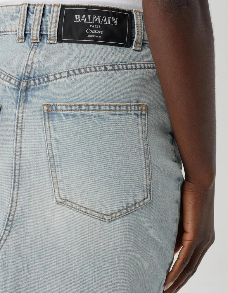Midi Denim Skirt Front Slit