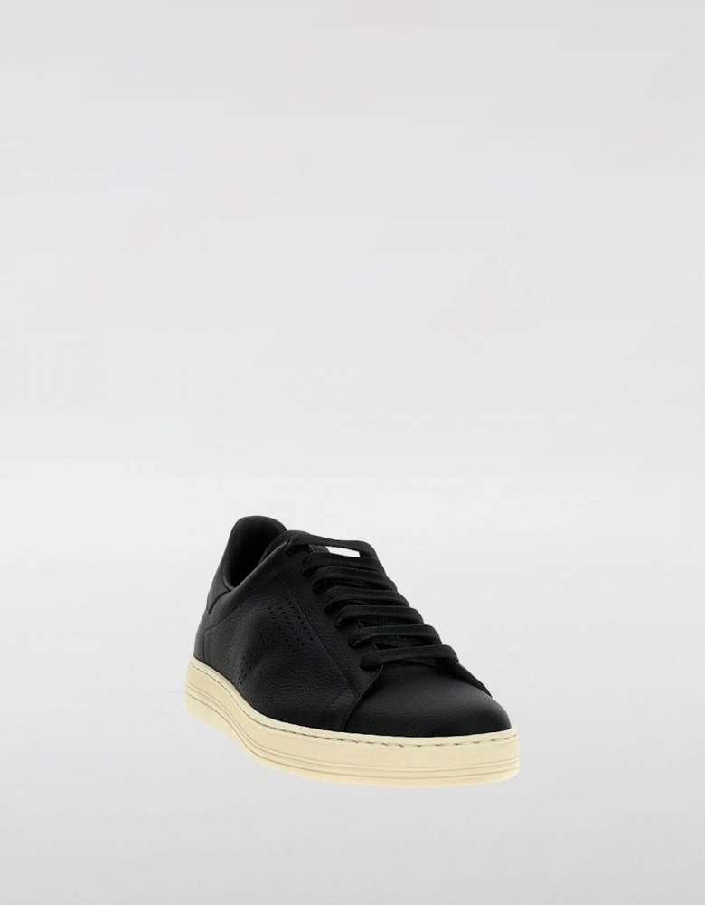 001 Leather Sneakers Perforated Detail