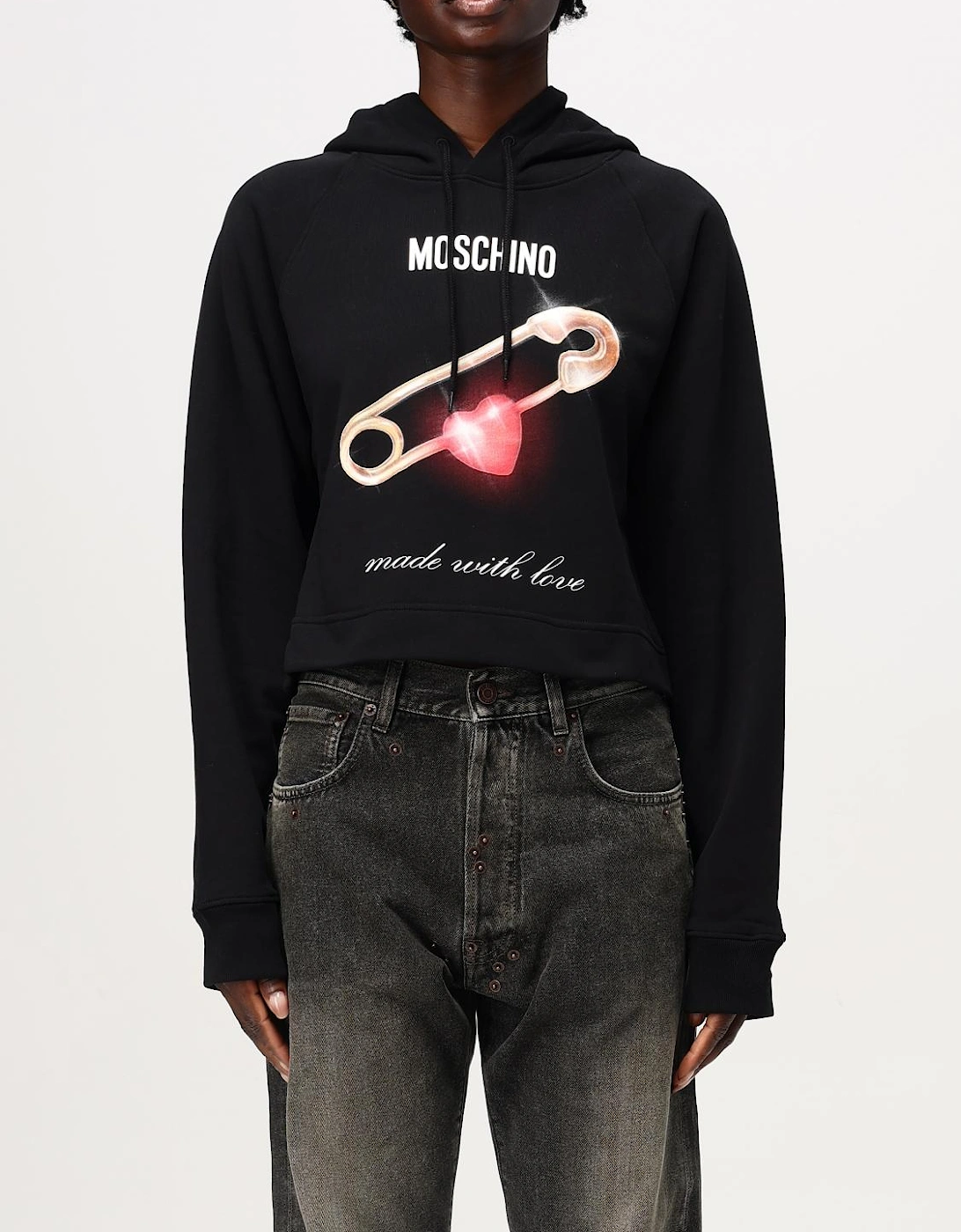 Safety Pin Heart Cropped Hoodie