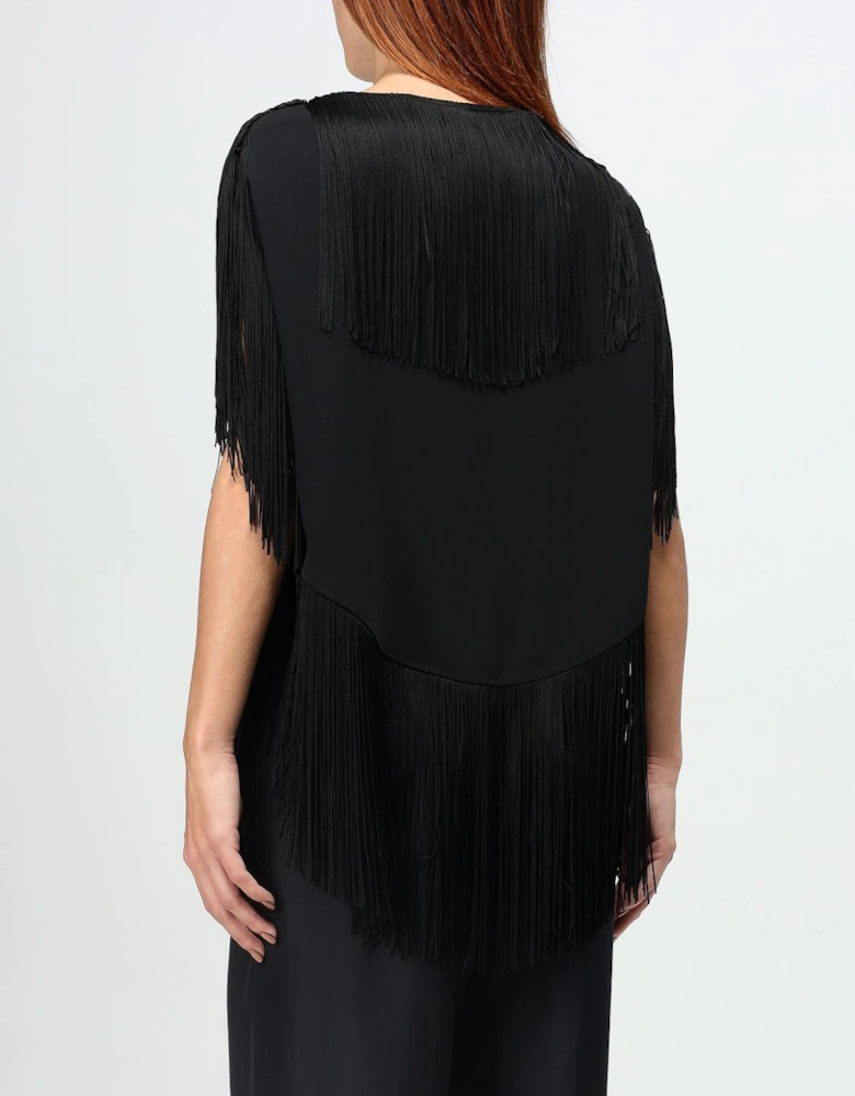 Fringe Detail Boat Neck Short Sleeve Top