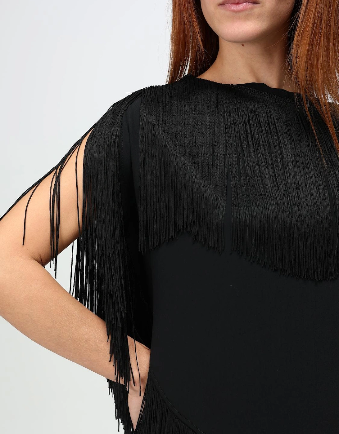 Fringe Detail Boat Neck Short Sleeve Top