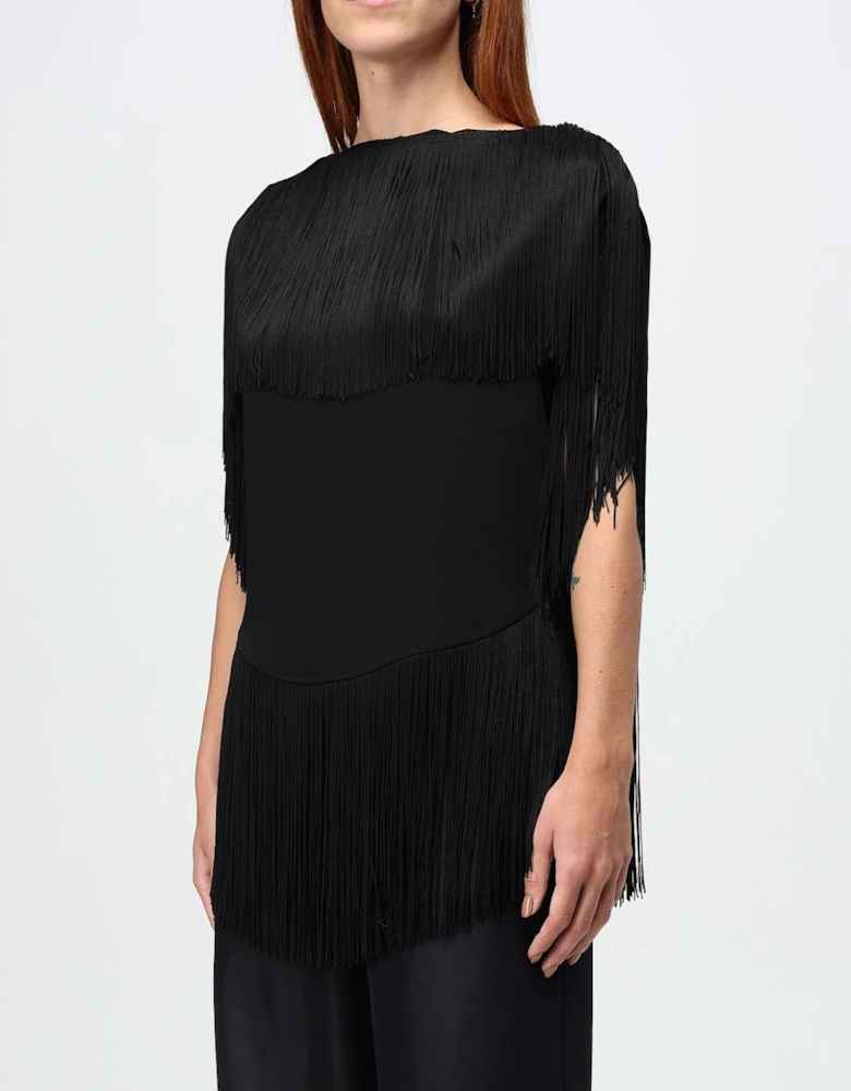 Fringe Detail Boat Neck Short Sleeve Top