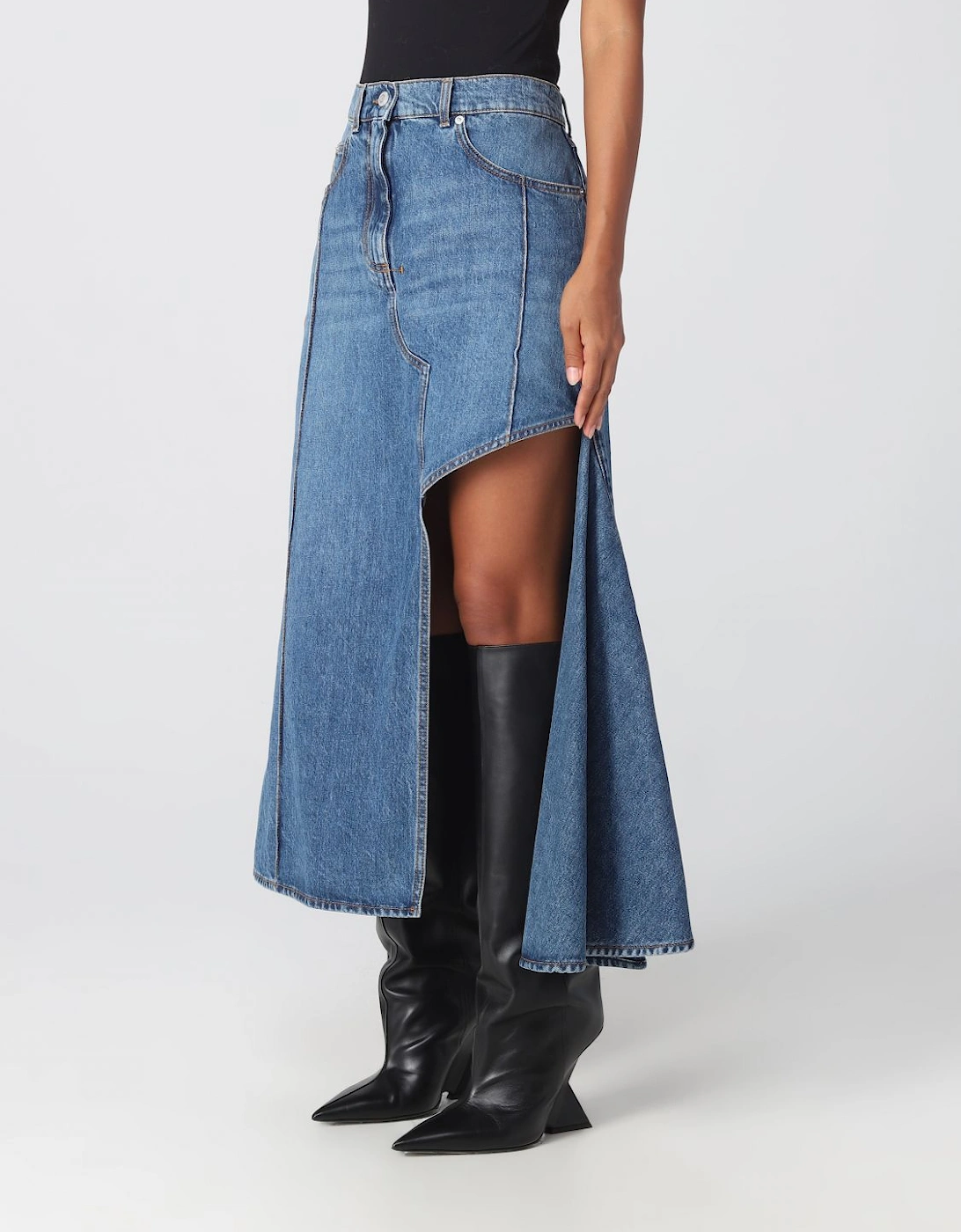 Asymmetrical Denim Maxi Skirt