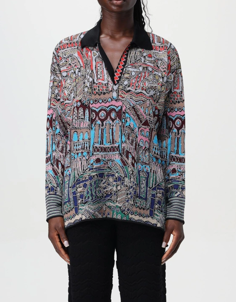 Knit Collared Top Geometric Design