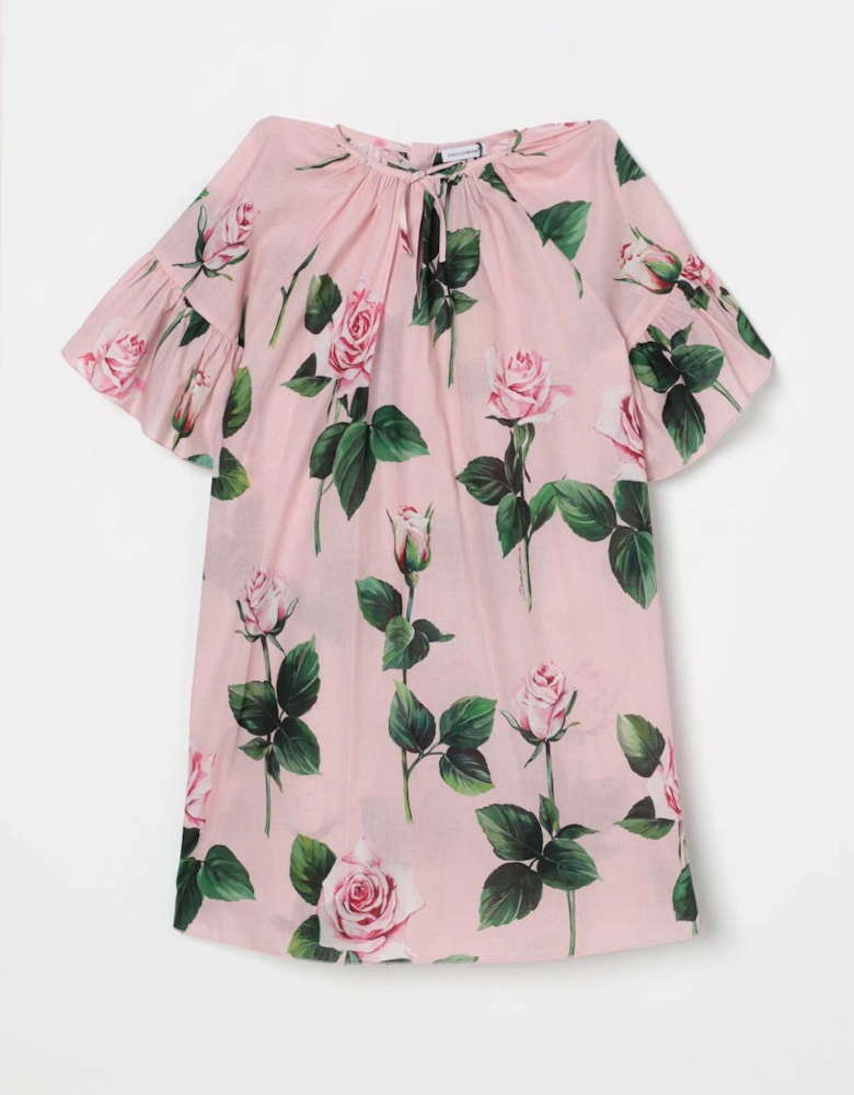 Rose Print Dress Ruffle Sleeves