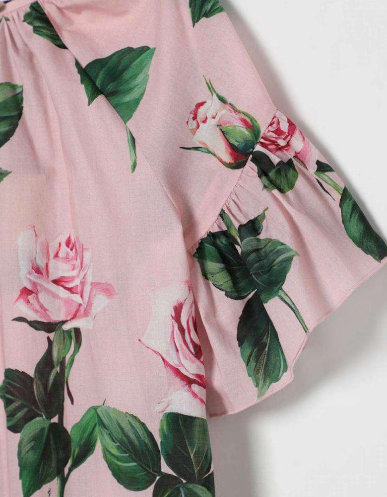 Rose Print Dress Ruffle Sleeves