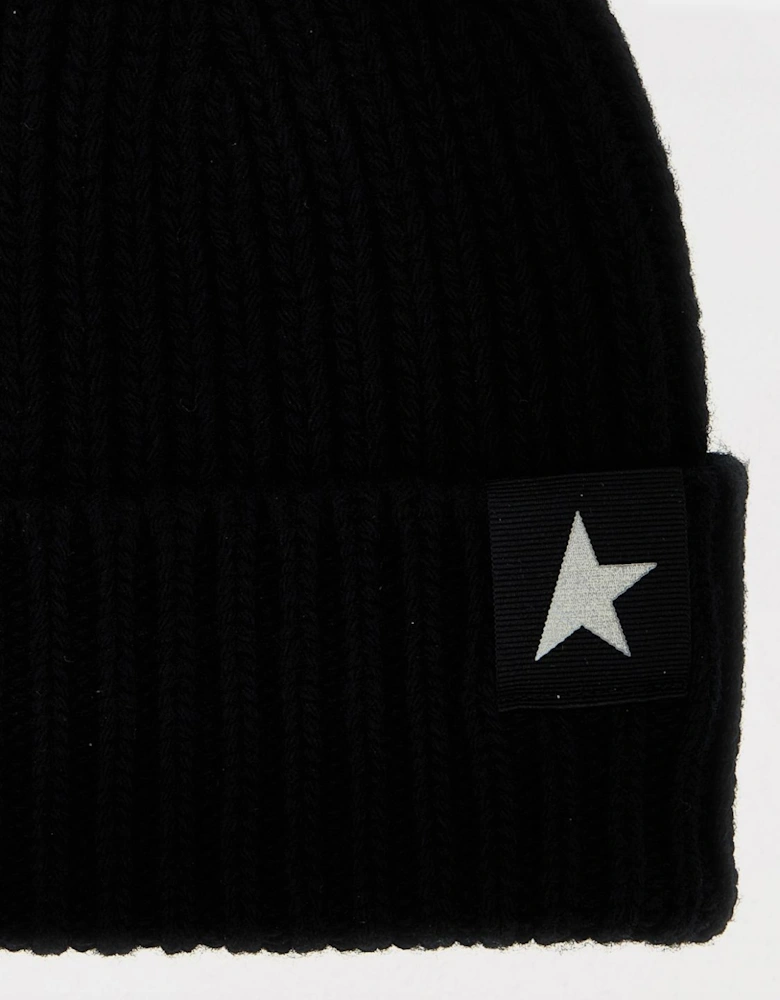 Ribbed Knit Beanie Star Patch