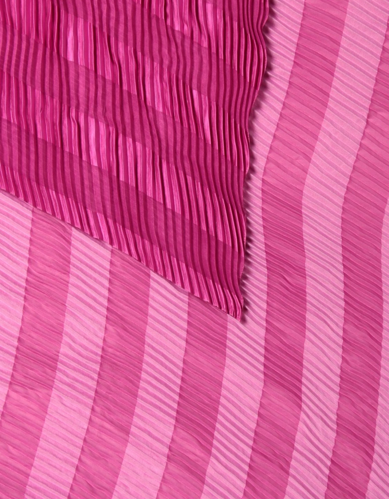 Pleated Silk Scarf Diagonal Stripes