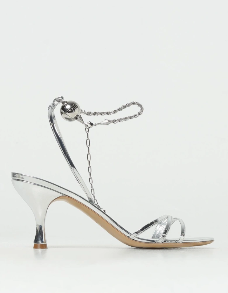 Metallic Leather Sandals with Chain
