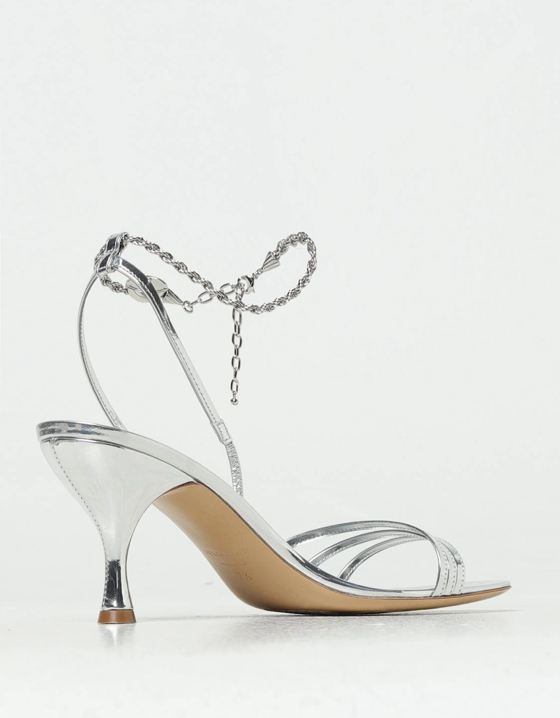 Metallic Leather Sandals with Chain