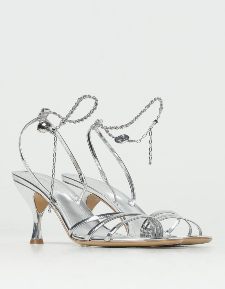Metallic Leather Sandals with Chain