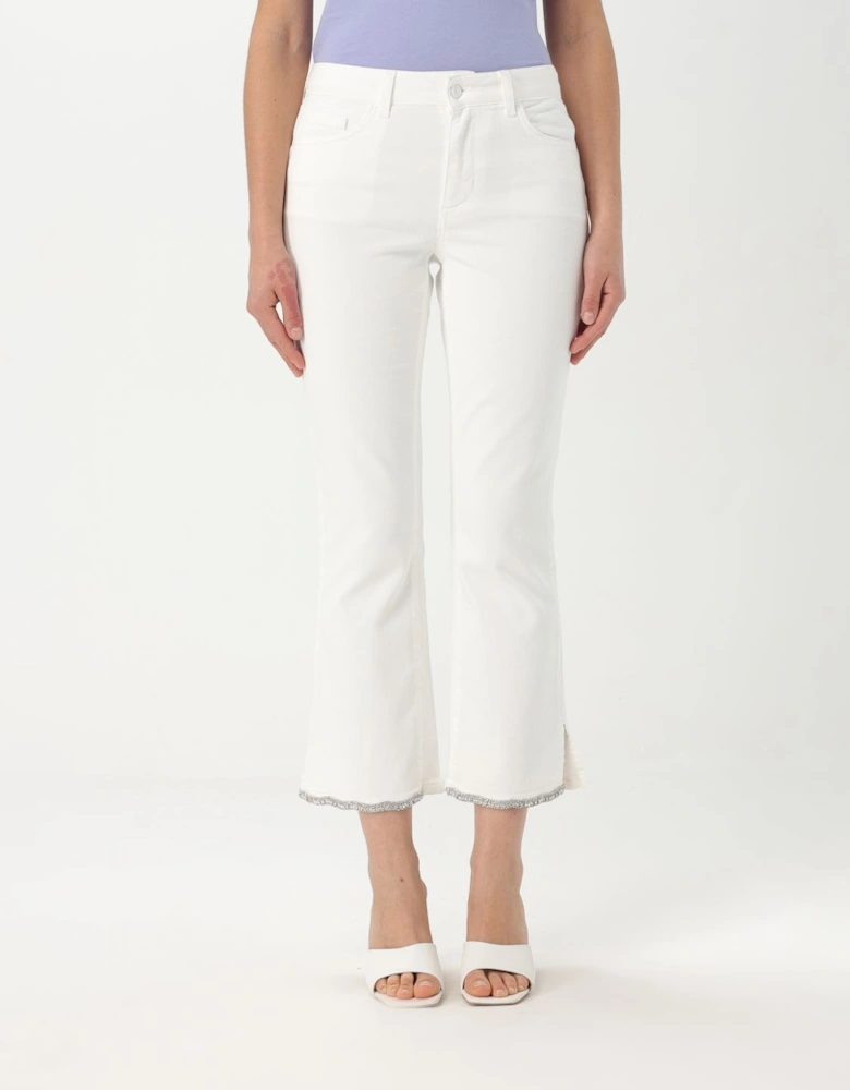 Cropped Flare Jeans Embellished Hem