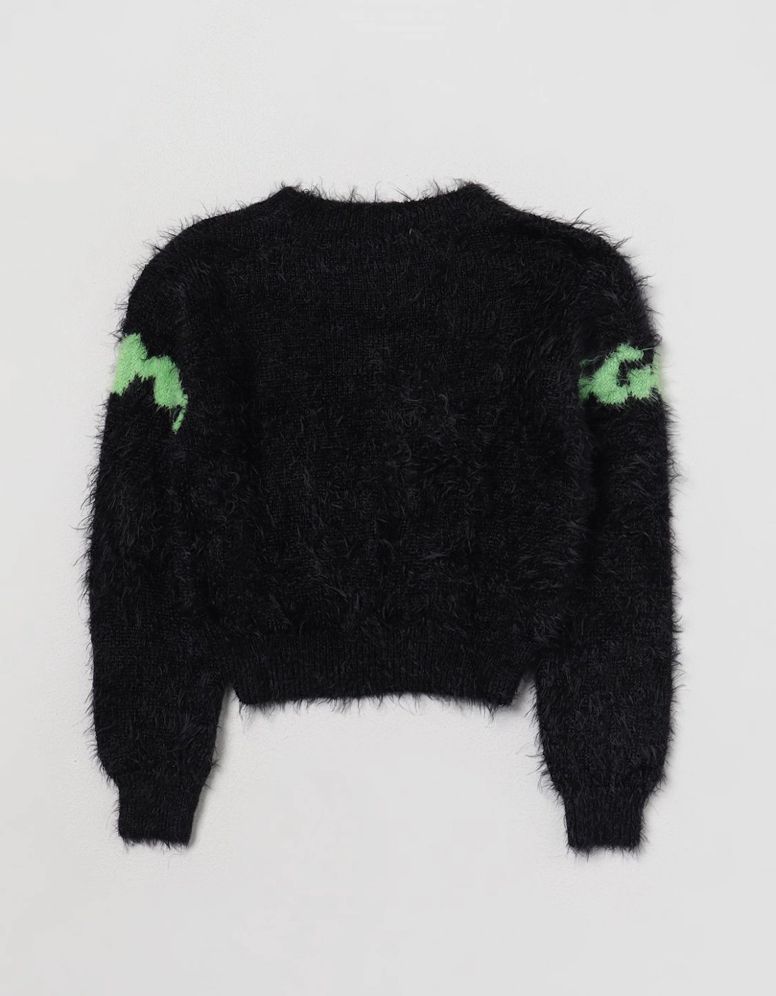 Kids Fuzzy Knit Sweater Green Stripe