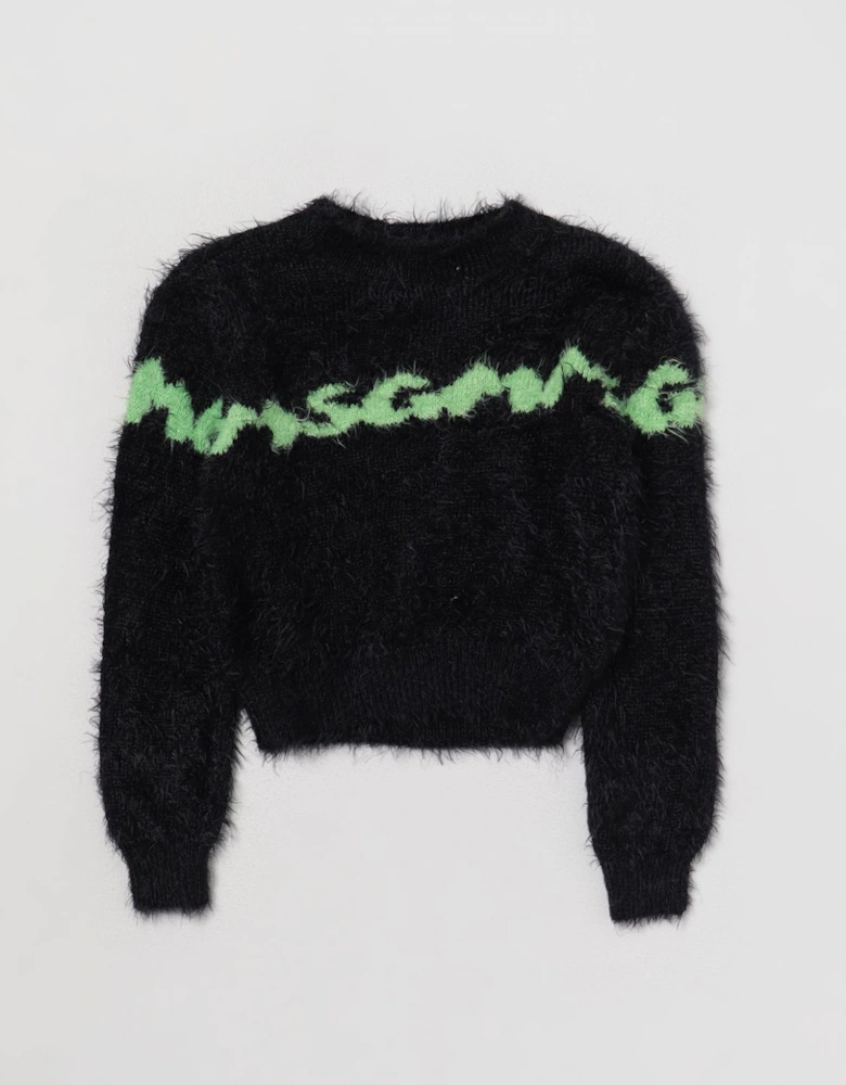 Kids Fuzzy Knit Sweater Green Stripe