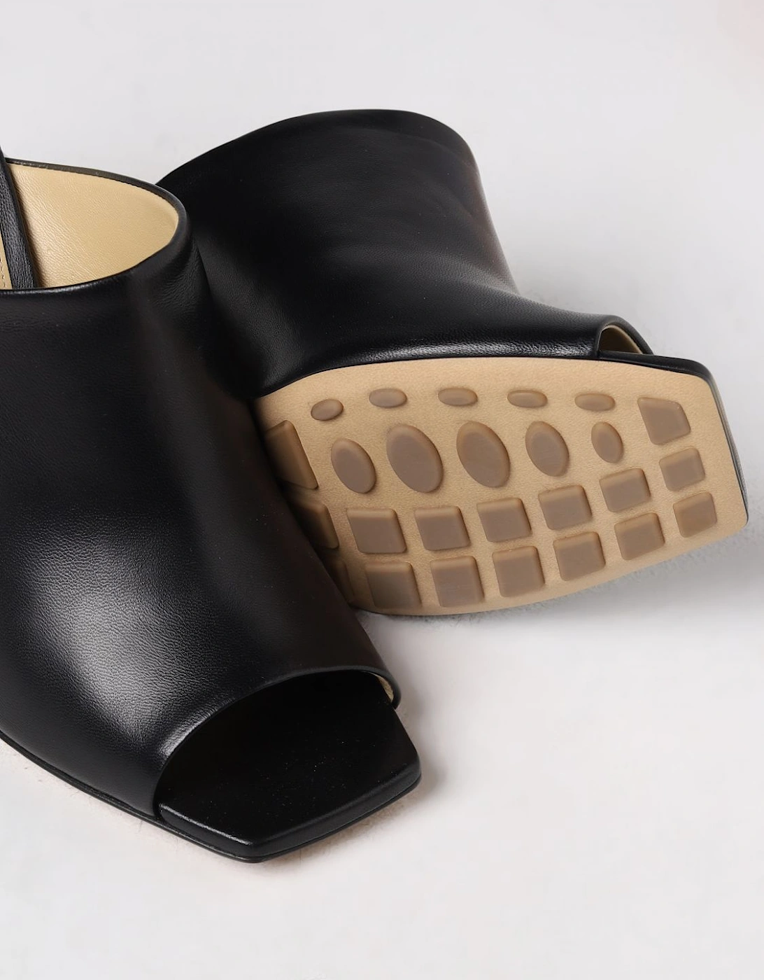 Padded Leather Mules Open Toe Heels