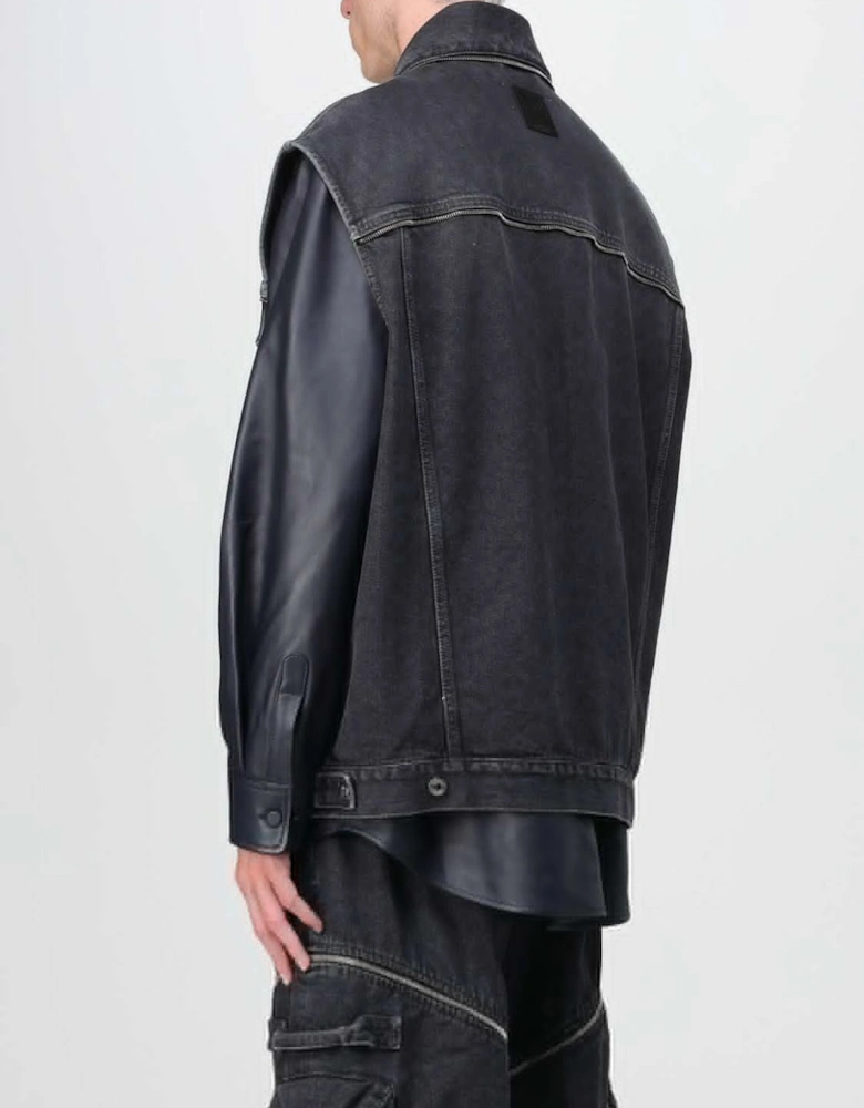 Denim Vest Jacket Leather Sleeves