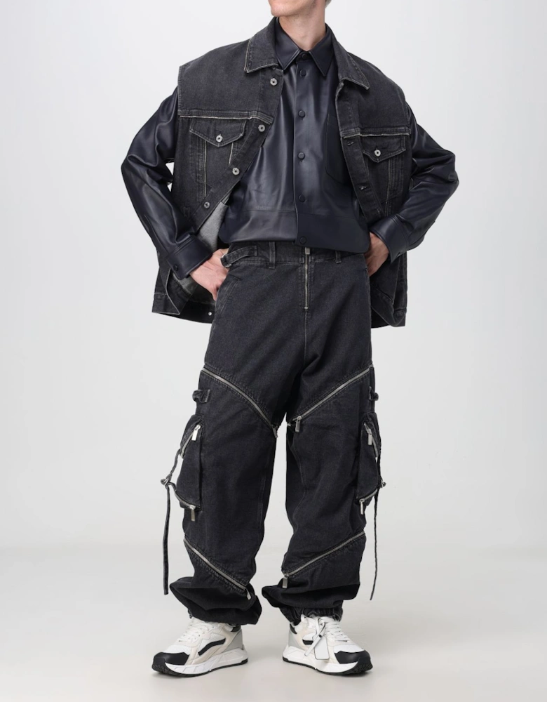 Denim Vest Jacket Leather Sleeves